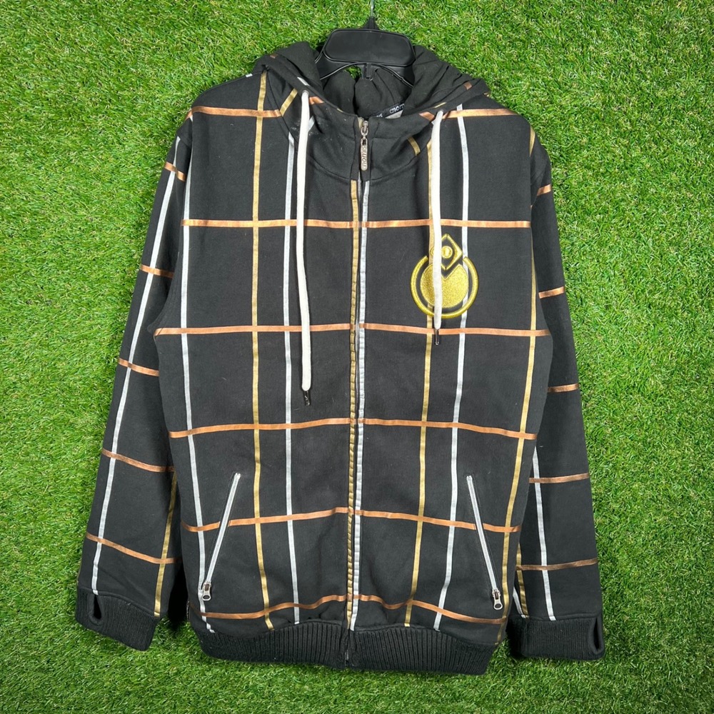 Nomis Simon Chamberlain‎ Mens Medium Full Zip Hoodie Black Gold Grid Plaid